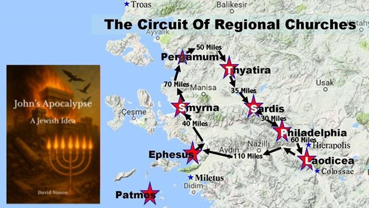 A travel route between the seven churches found in the Book of Revelation.